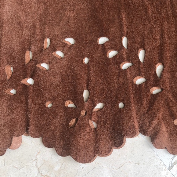 GENUINE SUEDE BOHEMIAN LAZER CUT MIDI SKIRT - Picture 2 of 3